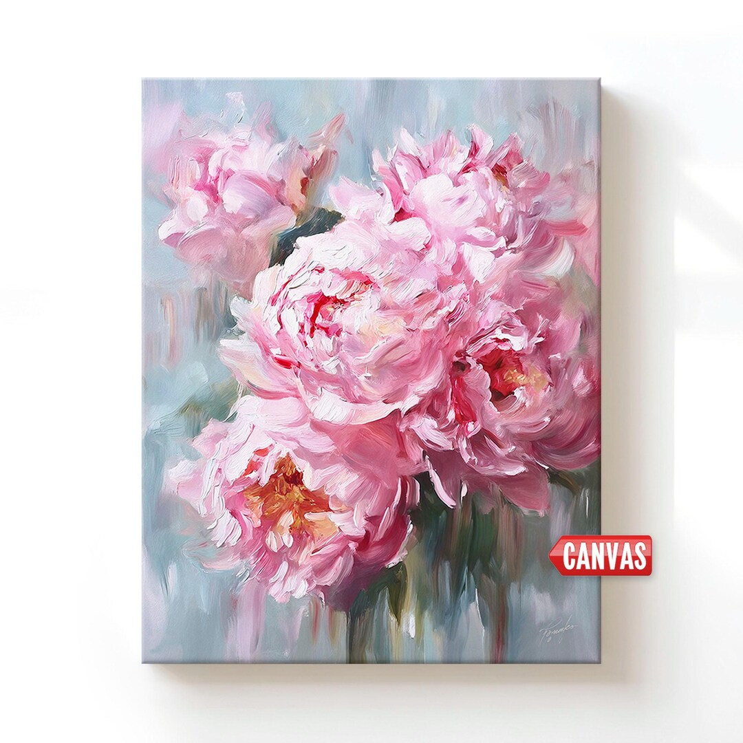Abstract Floral Peony Wall Art Print: Flower Oil Painting, Large Canvas ...