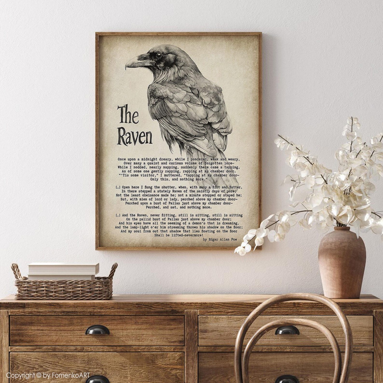 The Raven Poem Edgar Allan Poe, Printable Wall Art Nevermore Print ...