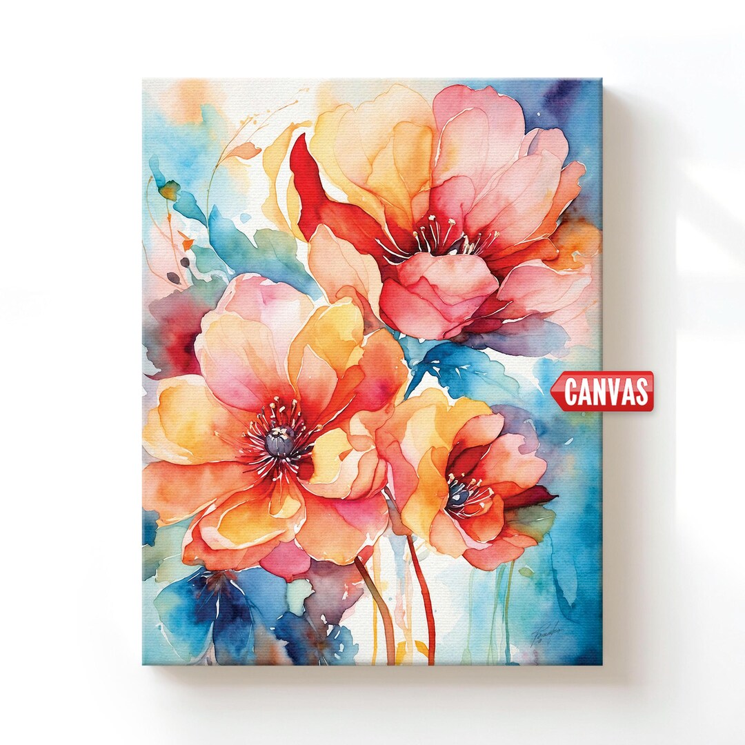 Bright Floral Wall Art Print Abstract Painting Watercolor Flowers ...