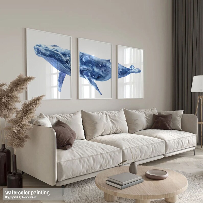 Whale Art Humpback Whale Print Printable Wall Art 3 Piece Poster ...