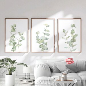 3 Piece Wall Art Prints Set, Printable Eucalyptus Poster Bedroom Wall Decor Sage Green Spa Botanical Plant Boho Floral Home DIGITAL DOWNLOAD