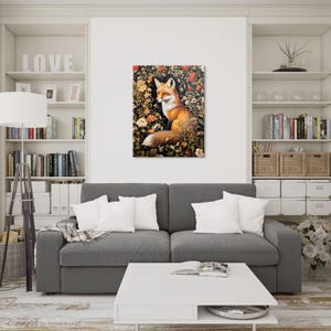 Fox Wall Art Print William Morris Inspired Canvas Oil Painting, Vintage Style Floral Gift Large Mid Century Cottagecore Dark Academia Decor imagem 16