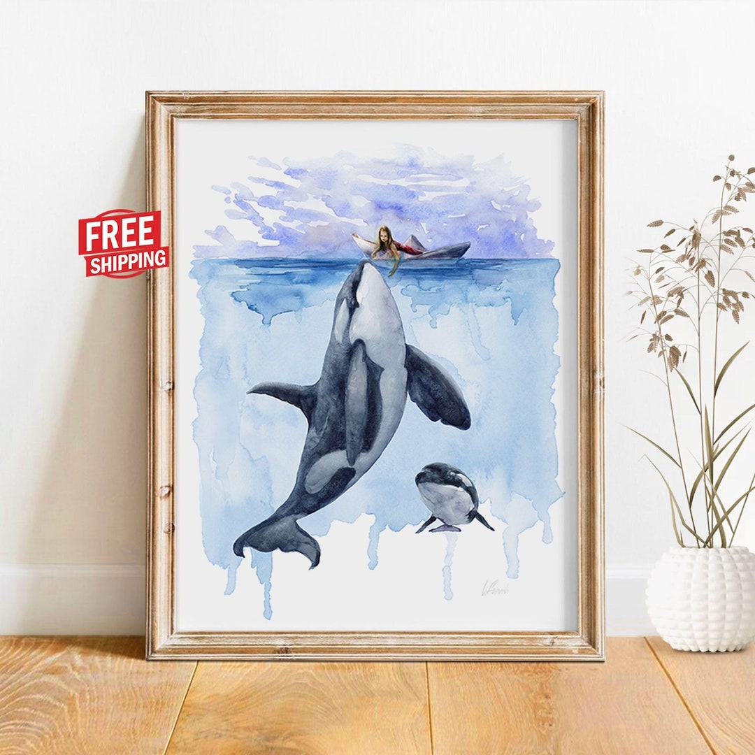 Orca Whale Art Canvas Print Watercolor Orca Painting Orca Wall Art