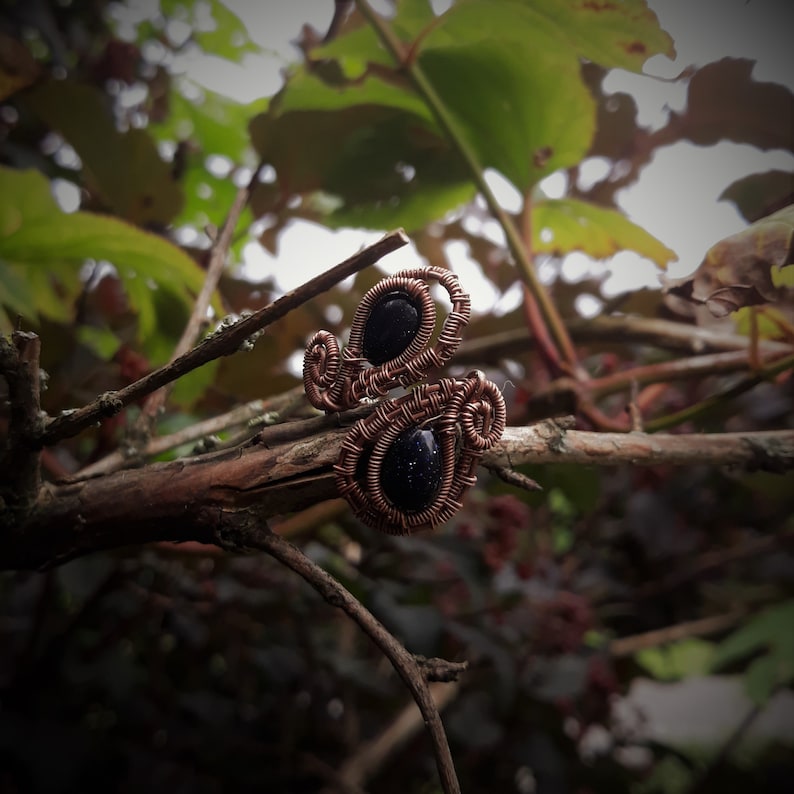 adjustible boho ring.statement ring,blue goldstone ring,copper wire wrapped ring