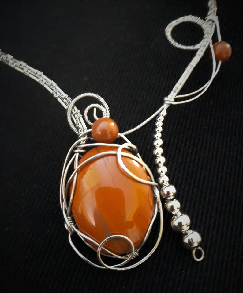 Stainless Steel Wire Necklace, Red Jasper Necklace, Unuusal Statement