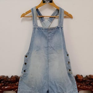 Vintage 90s Marithé + François Girbaud Light Wash Denim Short Overalls Workwear