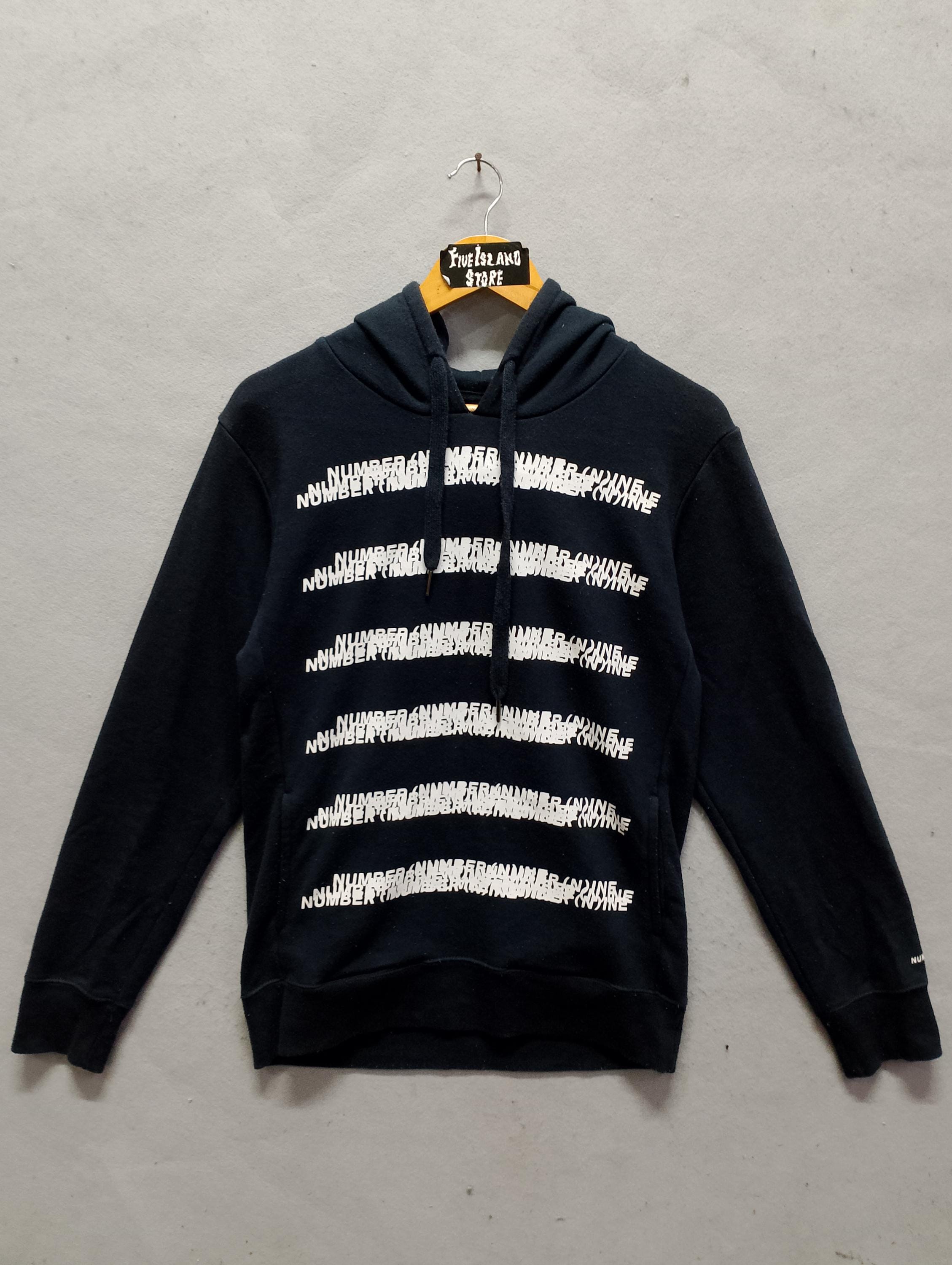 Vintage Number (n)ine Denim Hoodie Black Graphic Logo Japan Size L