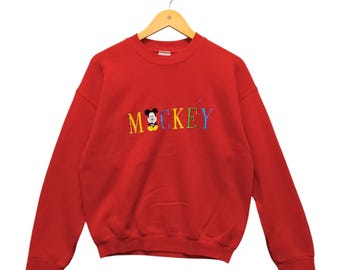 Vintage Mickey Mouse Embroidered Crewneck Sweatshirt – Made in USA – Size L – Disney 90s Classic