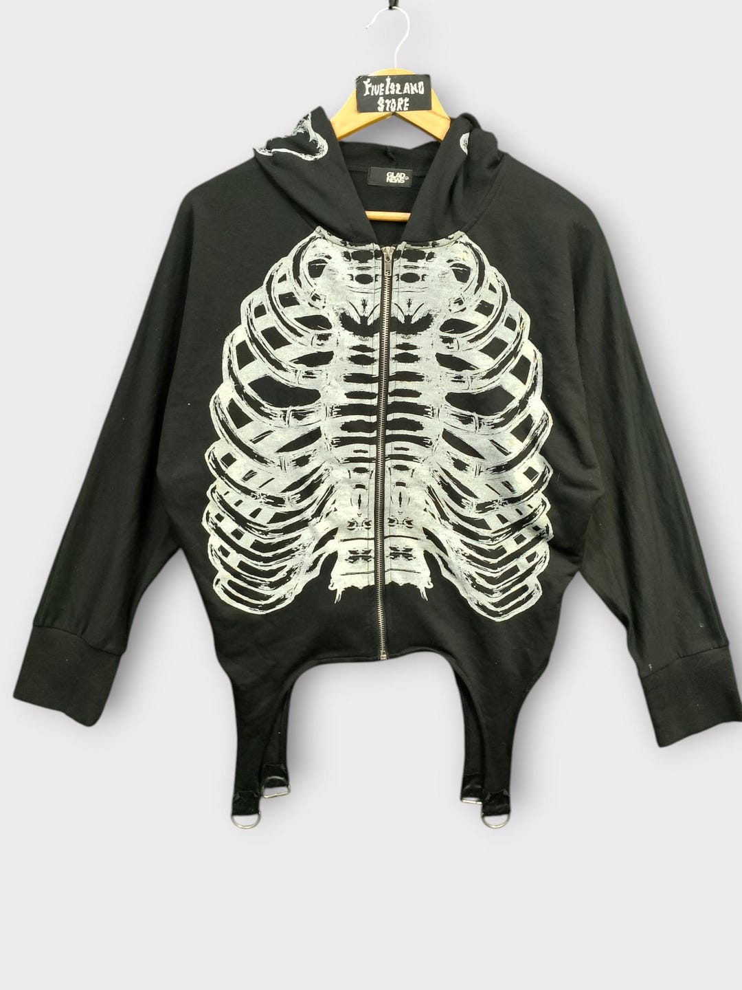 GLAD NEWS Skeleton Zip Hoodie – Size R – Japan – Harajuku Punk