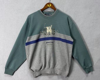 Vintage Royal Polo Sports Club Sweatshirt Large 90s Colorblock Crewneck Embroidered Logo Streetwear