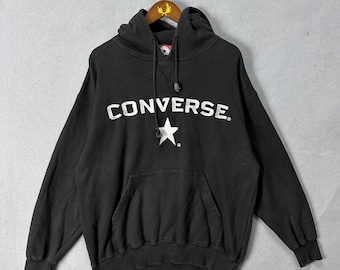 Vintage Converse Hoodie Large Black Pullover Big Logo Streetwear 2000s Japan