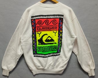 Vintage Quiksilver Sweatshirt 90s Surf Style White Graphic Jumper