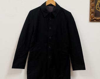 Vintage TORNADO MART Avant Garde Polyester Leather Overcoat Size L