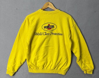 Vintage Pennzoil World Class Schutz-Sweatshirt - 90er Jahre Rundhals Gelb Made in Japan