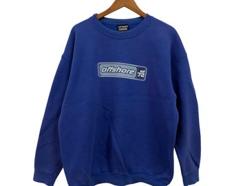 Vintage Y2K Offshore Sweatshirt – Newport Beach Surfwear, Blue Crewneck