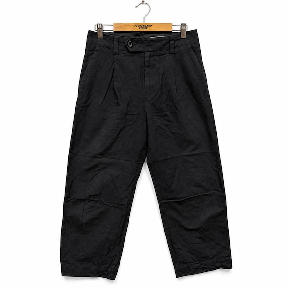 Margaret Howell, Vintage 2000s Margaret Howell Cropped Wide Leg Pants Made in Japan Black Minimalist Designer Trousers