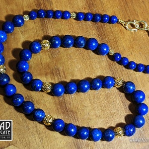 Brilliant Blue Lapis Lazuli Gemstone Chunky Big Bead Necklace with 18K Gold-Plated Accent Beads - 26 - 28 Inches Long