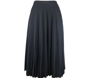 vintage pleated black midi skirt
