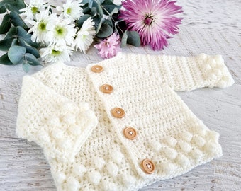 Baby Cardigan Cream/Off White Newborn Handmade Crochet Coatigan Jacket