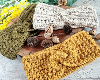 Ear Warmers Headband Adult Ladies Vintage Handmade Crochet Knitted Tweed