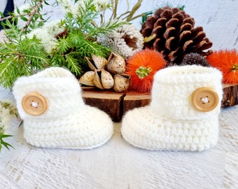 Baby Booties Cream/Off White Newborn Handmade Crochet Knit Shoes Socks Pregnancy Announcement Baby Reveal Birth Baby Shower Gift