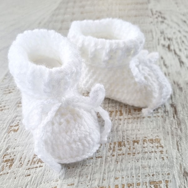 Baby Booties White Newborn Handmade Crochet Knit Shoes Socks Pregnancy Announcement Baby Reveal Birth Baby Shower Gift