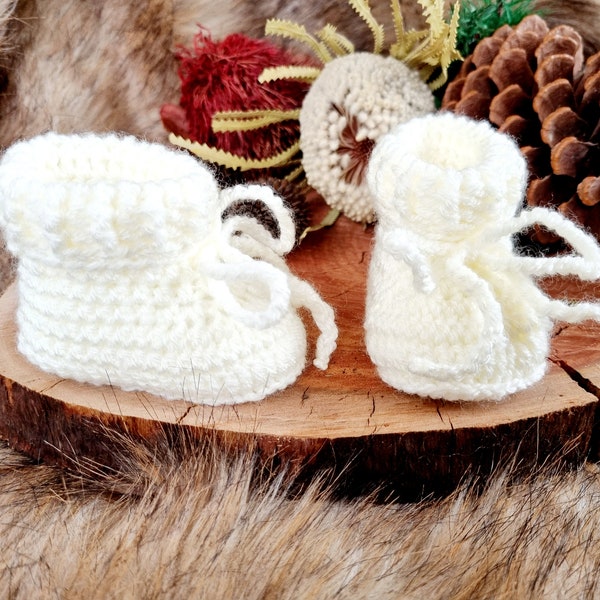 Baby Booties Cream/Off White Newborn Handmade Crochet Knit Shoes Socks Pregnancy Announcement Baby Reveal Birth Baby Shower Gift