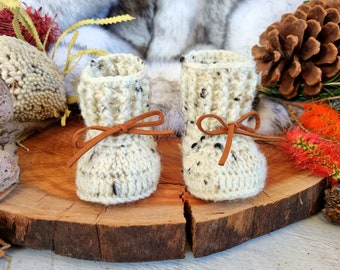 Baby Booties Oatmeal Newborn Handmade Crochet Knit Shoes Socks Pregnancy Announcement Baby Reveal Birth Baby Shower Gift