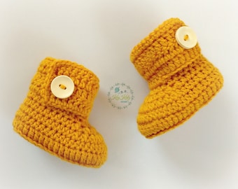 Baby Booties Mustard Newborn Handmade Crochet Knit Shoes Socks Pregnancy Announcement Baby Reveal Birth Baby Shower Gift