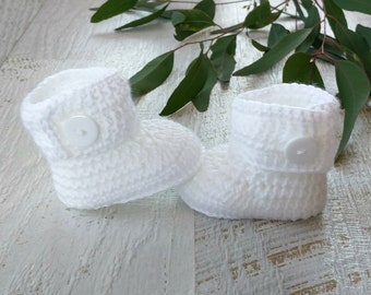 Baby Booties White Newborn Handmade Crochet Knit Shoes Socks Pregnancy Announcement Baby Reveal Birth Baby Shower Gift