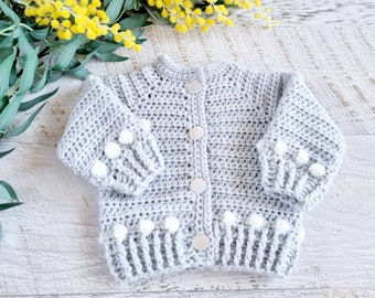 Baby Cardigan Pale Grey Newborn Handmade Crochet Jacket 0-3 months