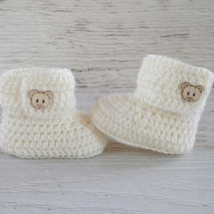 Baby Booties Cream/Off White Newborn Handmade Crochet Knit Shoes Socks Pregnancy Announcement Baby Reveal Birth Baby Shower Gift