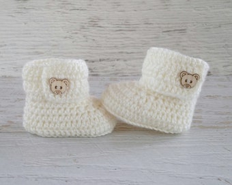 Baby Booties Cream/Off White Newborn Handmade Crochet Knit Shoes Socks Pregnancy Announcement Baby Reveal Birth Baby Shower Gift