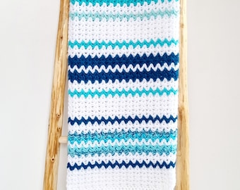 Baby Blanket Afghan Teal, Turquoise, Mint & White Chunky Newborn Handmade Crochet