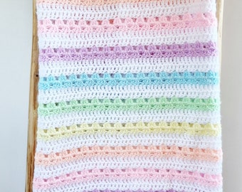 Pastel Rainbow of Colours Newborn Hand Crocheted Baby Blanket