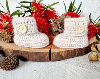 Baby Booties Pale Beige Newborn Handmade Crochet Knit Shoes Socks Pregnancy Announcement Baby Reveal Birth Baby Shower Gift