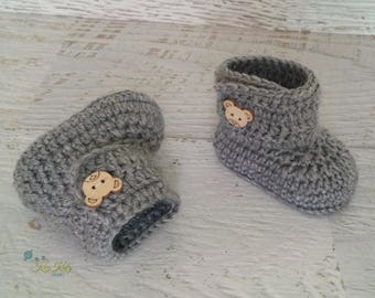 Baby Booties Grey Newborn Handmade Crochet Knit Shoes Socks Pregnancy Announcement Baby Reveal Birth Baby Shower Gift