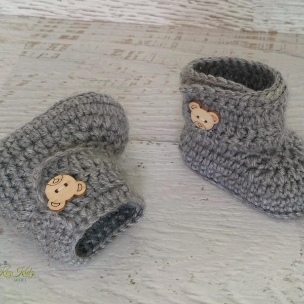 Baby Booties Grey Newborn Handmade Crochet Knit Shoes Socks Pregnancy Announcement Baby Reveal Birth Baby Shower Gift