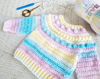 Newborn Baby Jumper Pastel Crocheted Bobble Sweater