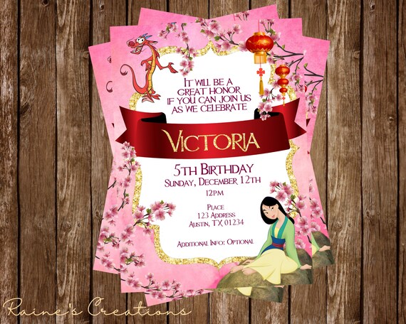 Mulan Birthday Invitation Etsy