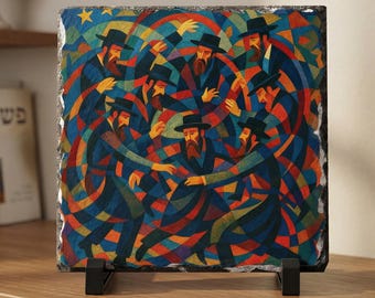 Plaque de danse hassidique en ardoise, décoration murale joie juive, petit cadeau judaïque pour étagère, bureau ou maison