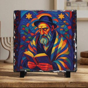 Rabbi Study Slate Plaque, Judaica Desk Decor, Jewish Office Gift, Spiritual Home or Study Shelf Art