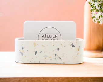 Atelier IDeco - White Jesmonite Terrazzo business card display for retail counter