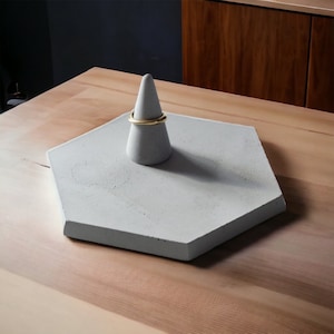 Hexagone en béton, présentoir bijoux, plateau décoratif géométrique, cadeau pour elle