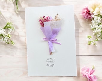 Carte de vœux fleurs séchées – fait main – parfaite pour anniversaire, mariage, remerciement