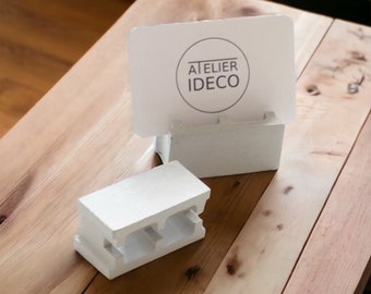 Atelier IDeco - Set of two concrete business card displays and pen holders, mini concrete cinderblocks