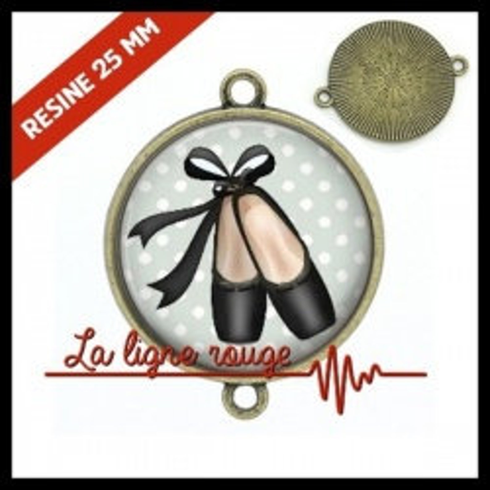 to choose from-with or without support cabochon, resin or glass, silver or bronze - ballet shoes (9297) - gift birthday christma