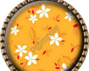 Bronze pendant Cabochon - Orange flowers (611)