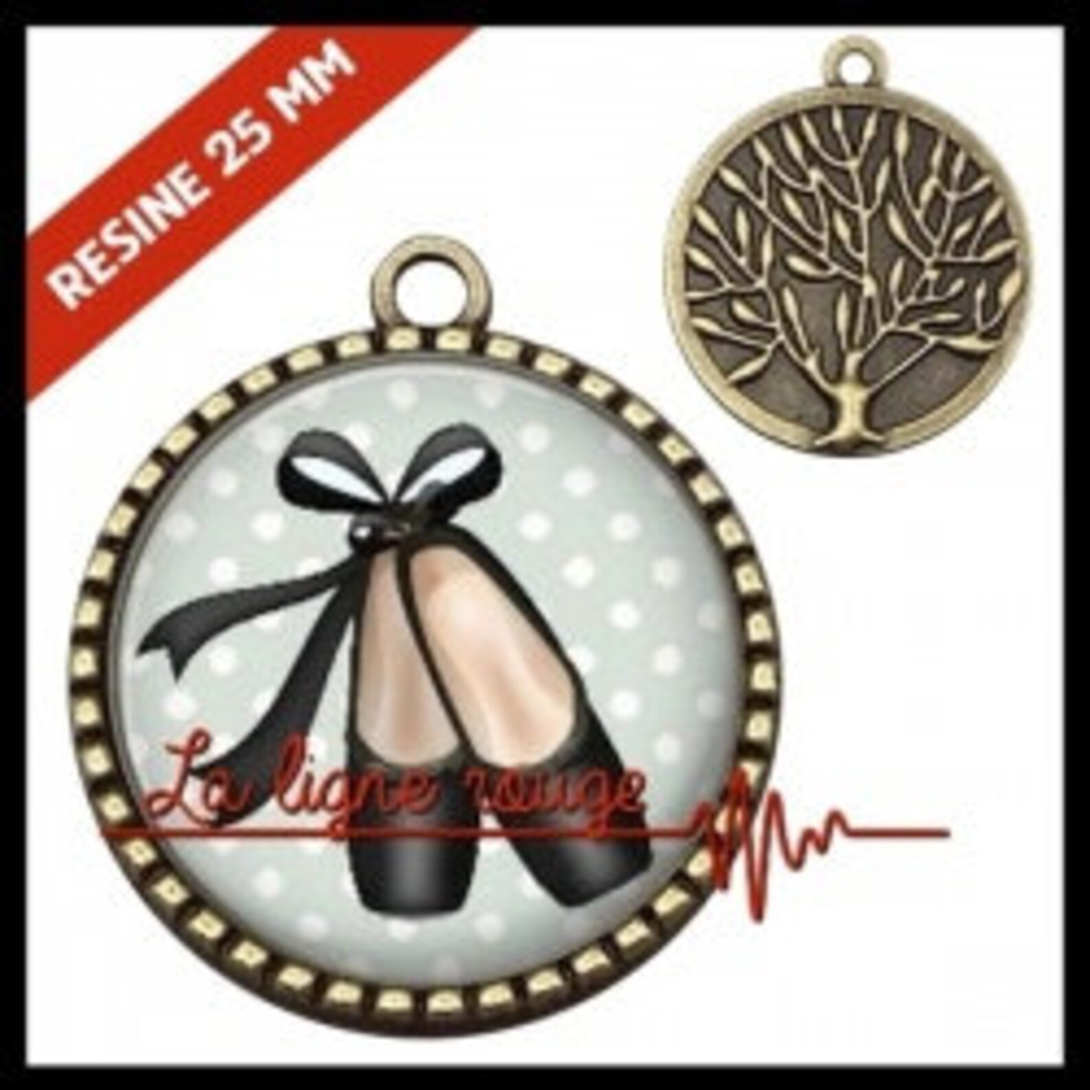 to choose from-with or without support cabochon, resin or glass, silver or bronze - ballet shoes (9297) - gift birthday christma