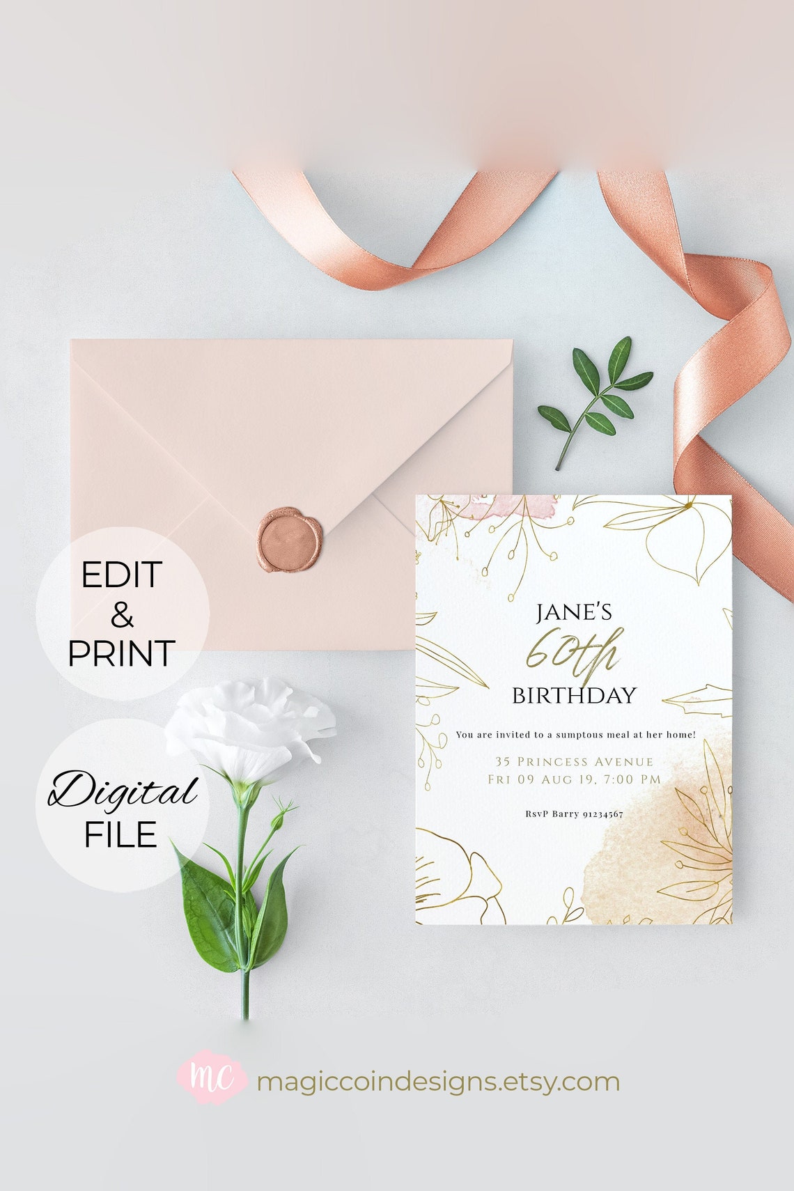 60th Birthday Invitation for Women 60th Floral Invitation - Etsy